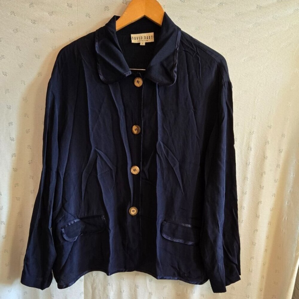 David Dart Women's Navy Button Down Blouse w Pockets Size L